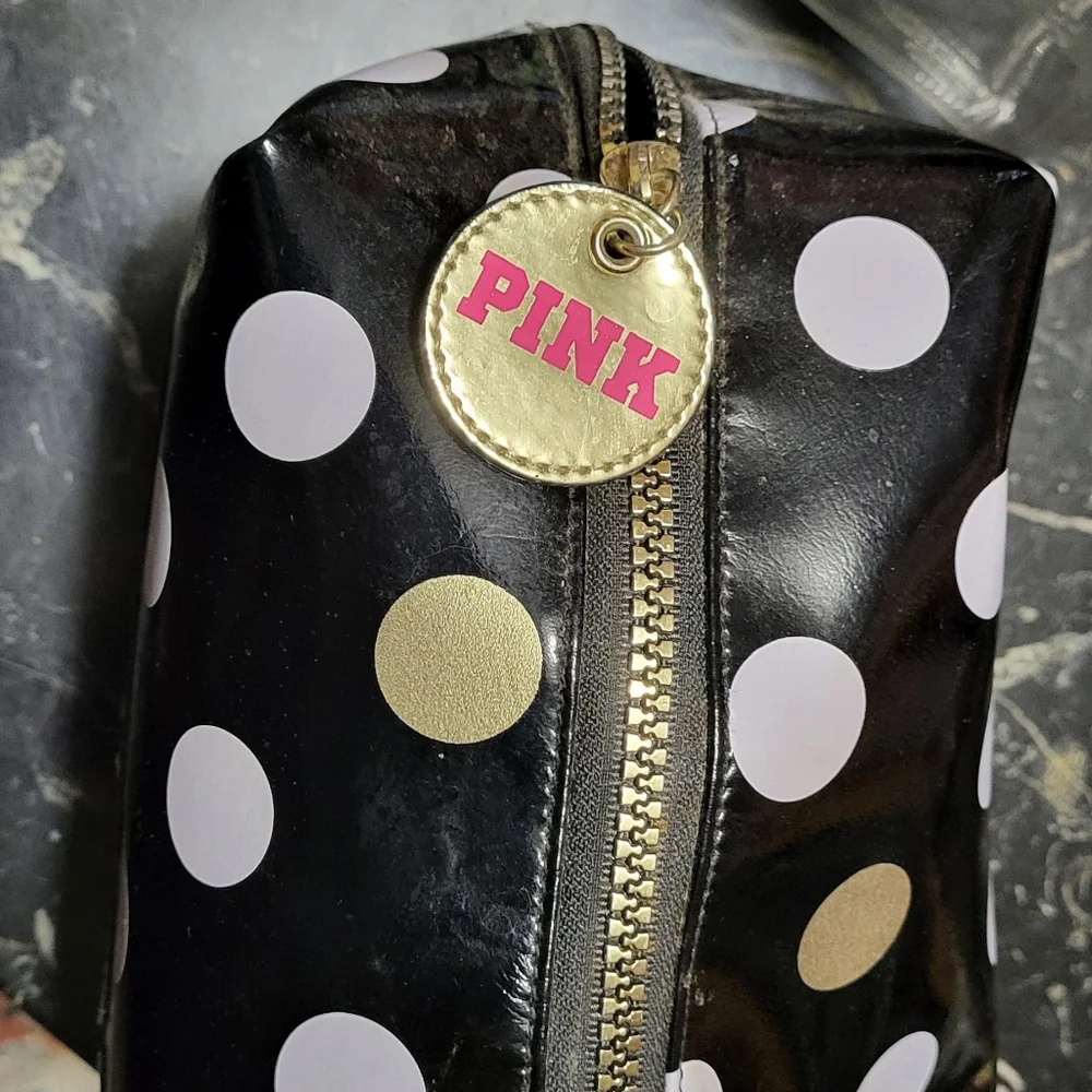 PINK Victoria's Secret Black and White Polka Dot Cosmetic Bag - Picture 2 of 3